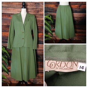 Gordon of Philadelphia Vintage 1970s 2 Piece Skirt Suit Army Green US Union